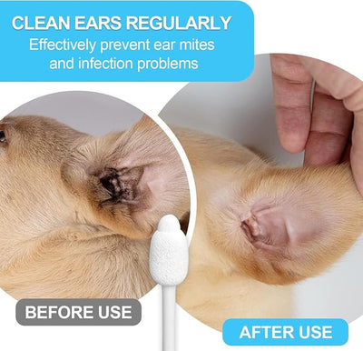 Small-Head Dog Ear Swabs, Gourd Cotton Tips, 260 pcs | Soft cotton-paper sticks in sealed packs for folds, paws, post-play cleanup, bathroom or travel.