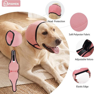 Dog Ear Cover for Hematoma,Bathing,Grooming,Drying,Fashion No Shake Ear Wraps for Dogs Ear Muffs Noise Protection Anxiety Relief,Waterproof Dog Calming Hoodie Shower Cap(Pink,L)