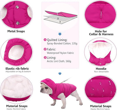 SAWMONG Waterproof Dog Winter Coat, Warm Fleece Lined Dog Jacket with Hood, Windproof Puppy Coat, Pet Apparel Vest Outdoor&Indoor Winter Activities(Pink,S)