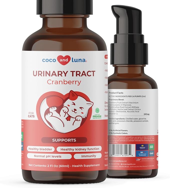Cranberry Liquid for Cats - UTI, Bladder Health & Incontinence | Liquid cranberry formula for cats. Easy to mix with food. Supports UTI relief, bladder health & urinary tract function.