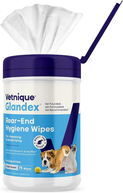 Vetnique Glandex Medicated Anal Gland Anti Itch Spray & Rear End Hygienic Wipes Bundle for Dogs & Cats, Hydrocortisone & Pramoxine Plus DeoPlex Deodorizer with Aloe for Scooting, Itch & Fishy Odor