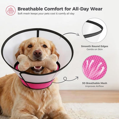 Avont Dog Cone Collar After Surgery, Alternative Adjustable Elizabeth Cone for Medium Large Dogs, Comfy Breathable Pet Recovery Collar to Stop Licking -Pink(S)