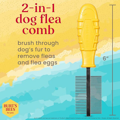Burt's Bees for Pets Dual Sided Flea Comb with Handle from Recycled Coastal Plastics, Fine and Wide Stainless Steel Pins Remove Fleas, Flea Eggs, Tangles, and Dander, 6 Inch