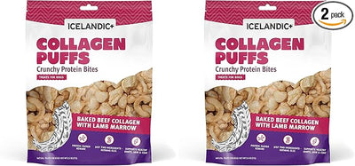 Icelandic+ Collagen Puffs: Baked Beef Collagen with Lamb Marrow 2.5oz - Treats for Med-Lg Dogs, Crunchy Protein Bites (Pack of 2)