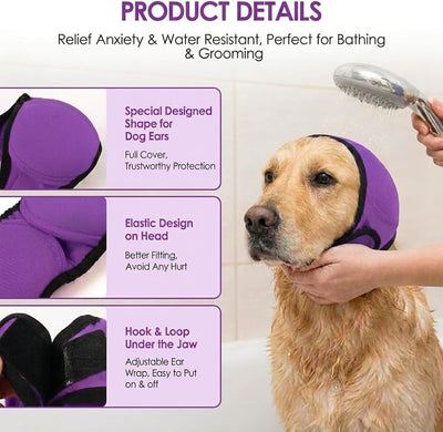 No Flap Ear Wraps for Dogs, Dog Ear Muffs Noise Protection & Anxiety Relief, Quiet Ears Cover Headband Waterproof Ear Protector for Fireworks Grooming Swimming Bathing, Grey L