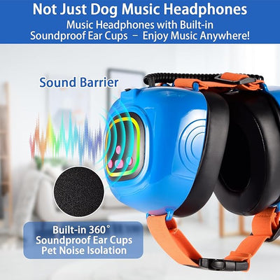 Dog Music Headphones for Anxiety Relief Fireworks Thunder Noise Blocking Earmuffs with Sound Isolation Calming Classical ASMR Music for Dogs – Pet Ear Muffs (Blue, M)