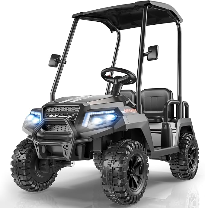 LIGIANT 24V Ride on Car for Big Kids, 4-Seaters Kids Golf Cart, Max. Capacity: 264 Lbs(4 Kids), 4WD Kid's Car w/Remote Control, Detachable Awning, Spring Suspension, Music/Story/Power Display