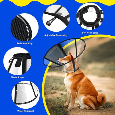 Adjustable Soft Dog Cone Collar for After Surgery Recovery, Comfortable Pet Recovery Protective Collar for Medium Large Dogs, Elizabethan Dog Neck Collar (S, Black)
