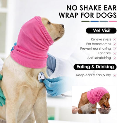 KOESON Adjustable Ear Wrap for Large Dogs, Soft No Shake Dog Ear Wraps Hematoma, Breathable Dog Ear Cover for Noise Protecion, Neck Wounds, Pet Calming Hoodie for Thunder, Firework, Separation