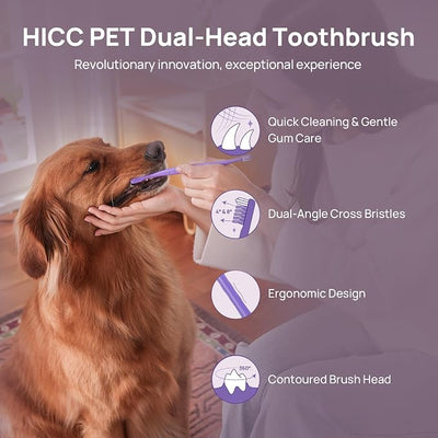 HICC PET Toothbrush for Dogs & Large Cats, Vet-Recommended Ergonomic Pet Toothbrush for Easy Teeth Cleaning, Gentle on Gums, Cat & Dog Dental Care, Improves Oral Hygiene. Toothpaste Not Included