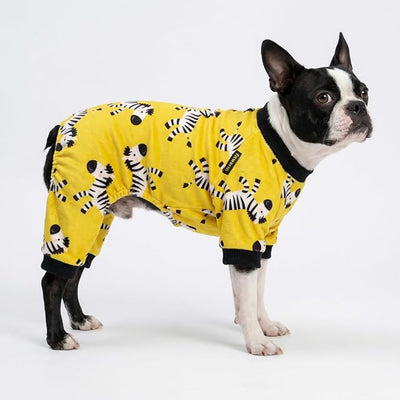 Fitwarm Zebra Dog Fleece Pajamas, Funny Winter Clothes for Small Dogs Boy Girl, Cozy Pet Onesie, Yellow, Black, White, Large