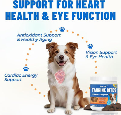 Just Try 10.58 OZ Taurine Supplement Coq10 for Dogs with L-Carnitine & Coenzyme Q10 Support Dog Heart, Immune and Eyes Health