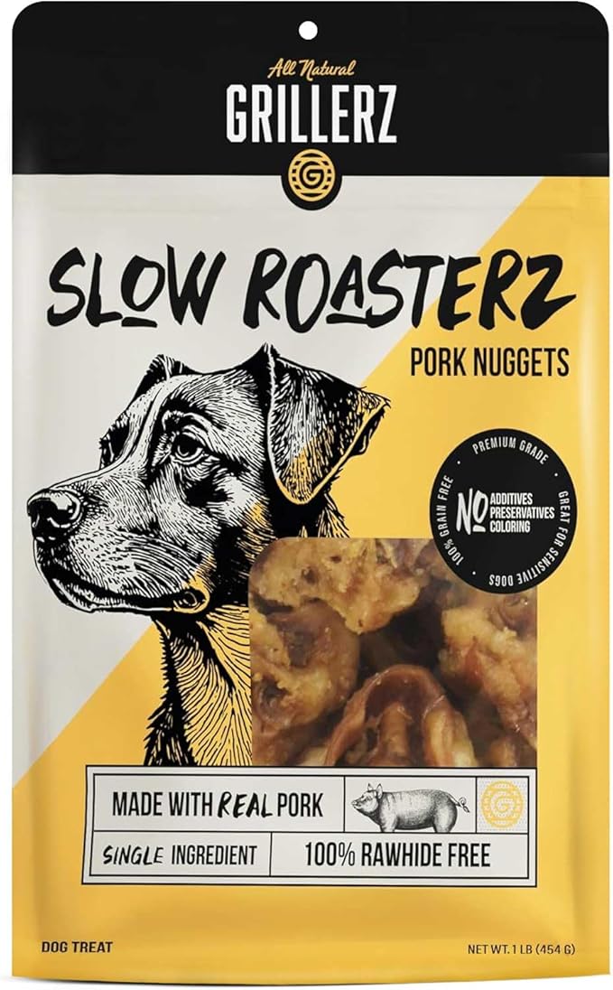 Grillerz Pork Nuggets for Dogs, 1 lb Bag, Natural Dog Chews, Single Ingredient, High Protein, Easy to Digest, Supports Healthy Teeth, For All Life Stages