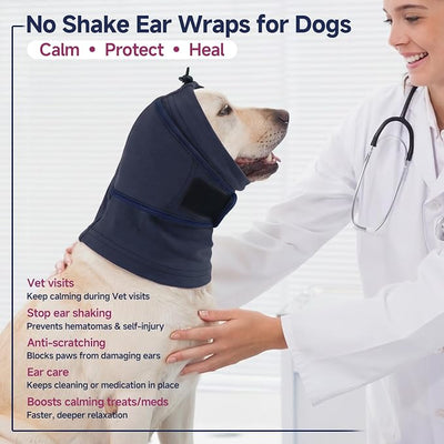 Nanaki Dog Calming Hoodie for Noise Protection, Firework, Thunderstorm, No Shake Ear Wraps for Dogs Anxiety Relief for Separation, Vet Visit, Dog Head Wrap for Ear Hematoma Prevent Scratching, Blue,S