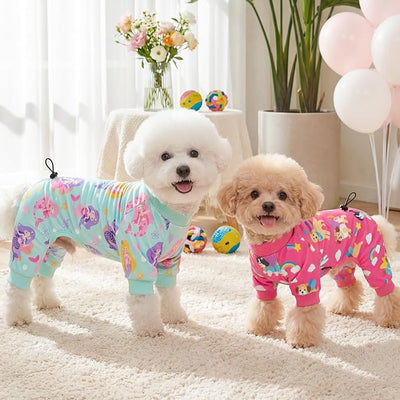XPUDAC 4 Pack Dog Pajamas for Small Dogs, Cute Puppy Clothes with Drawstring Adjustable, Stretchy Soft Dogs Pjs Onesie Shed Defender Doggie Suit Pet Clothes Girl Outfit, L