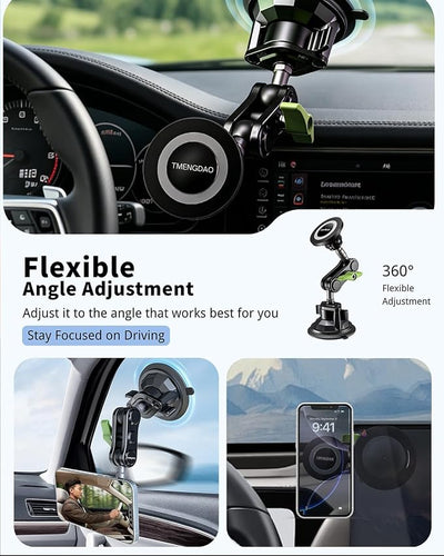 Magnetic Car Phone Holder, Ultra Stable Windshield Phone Mount, Strong Suction Cup & Powerful Magnetic, 360° Rotatable, Durable Premium Aluminum Alloy, for All Vehicles & All Smartphones