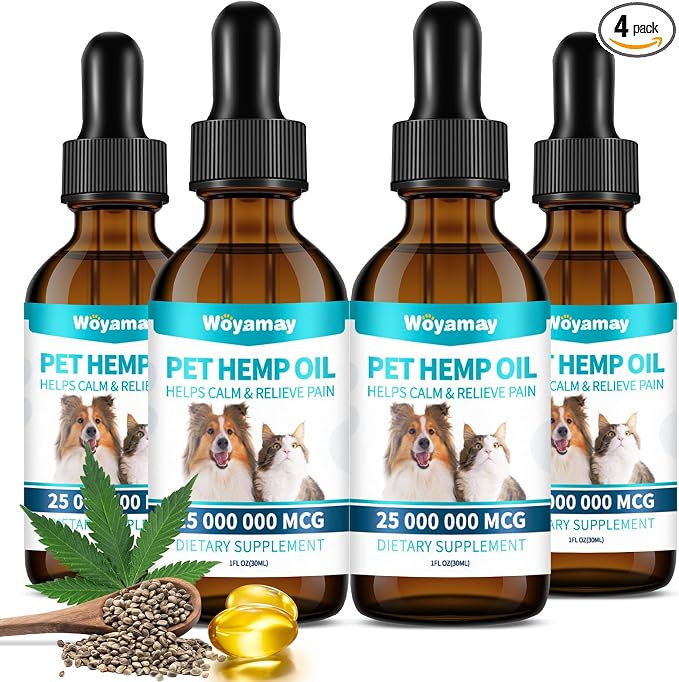 Woyamay Camling Oil for Dogs and Cats - Camling Oil Drops Rich in Omega 3, 6, 9 and Organic Extract Helps Pets with Аnxiеty & Strеss, Hip & Joint, Skin & Coat Support (4 Pack)