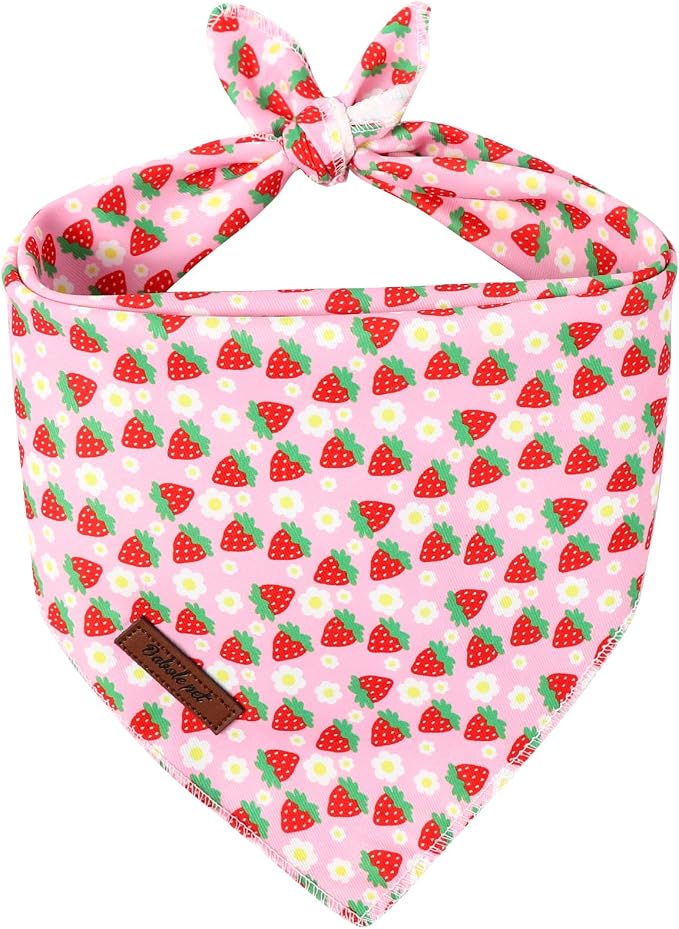Sweet Strawberry Dog Bandana - Soft Pink Spring Summer Dog Neck Scarf, Cute Pet Bib for Puppy Kitten, Kawaii Photo Dogs Cats Prop for Daily Use Parties & Pet Photography S