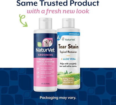 NaturVet – Tear Stain Topical Remover Plus Aloe – 4 oz | Eliminates Unsightly Tear & Saliva Stains | Gentle, Water-Based Formula | for Dogs & Cats