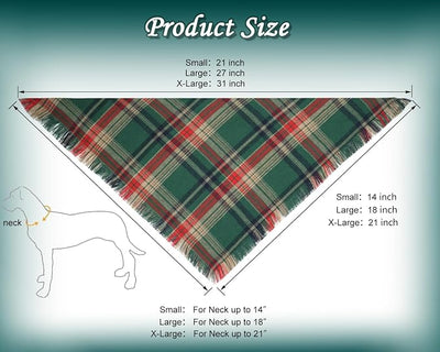 2PCS Christmas Dog Bandanas Plaid Two-Sided with Tassels,Holiday Scarf,Stylish Triangle Dog Outfit for Boy and Girl,Winter Christmas Classic Red-Green Plaid Pet Scarf for Medium to Large Dogs