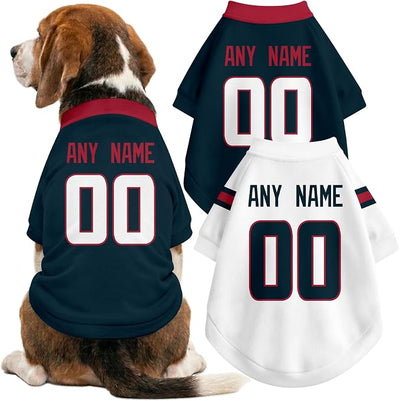 Houston Dog Clothes Jersey Style Personalized Pet T Shirt with Custom Name Number for Small Medium Large Dogs