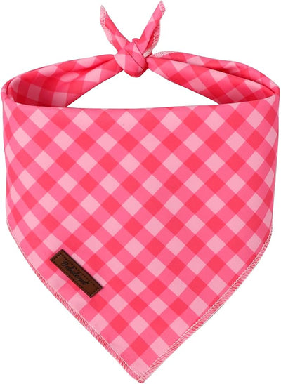 Plaid Dog Bandana - Soft Pink Checkered Dog Neck Scarf, Cute Spring Pet Bib for Puppy Kitten, Sweet Photo Dogs Cats Prop for Daily Use Parties & Pet Photography, S