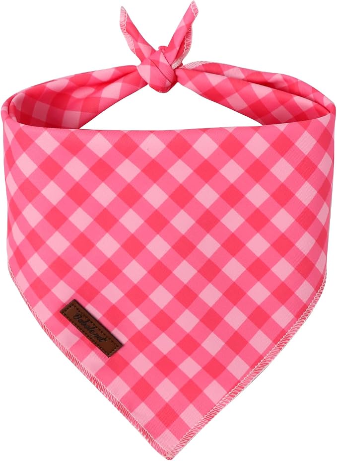 Plaid Dog Bandana - Soft Pink Checkered Dog Neck Scarf, Cute Spring Pet Bib for Medium Large Dogs, Sweet Photo Dogs Cats Prop for Daily Use Parties & Pet Photography L