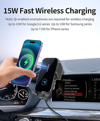 Wireless Charger Car Phone Holder for BMW X5/X6 2015-2018, 10.2-inch Screen | X5 2014,X6 2019,Auto Clamp Cell Phone Mount Accessories 15W Qi Fast Charging Stand Clip Compatible with iPhone Android