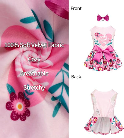CuteBone Happy Mother's Day Dog Dress Velvet for Small Dogs Girl Floral Skirt Pink Puppy Dresses Dog Clothes