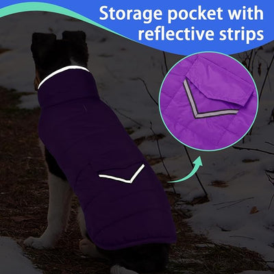 MIGOHI Warm Dog Snowsuit - Winter Dog Jacket, Reflective Windproof Fleece Vest with Leash Hole and Furry Collar