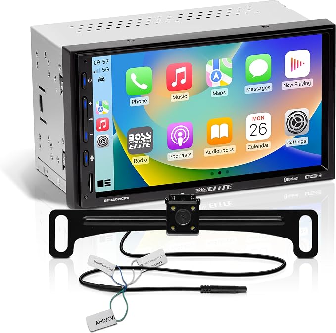 BOSS Audio Systems Elite BE920WCPA-C Car Stereo – Wireless Apple CarPlay & Android Auto, Double Din, 7 Inch Touchscreen, Bluetooth, No CD DVD Player, AM/FM Radio Receiver, USB, Backup Camera