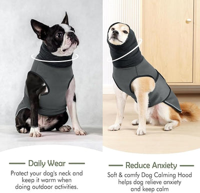 KOESON Dog Calming Vest with Soft Ear Wrap, Breathable Dog Thunder Jacket with Adjustable Hook & Loop, Reflective Puppy Anxiety Relief Jacket for Fireworks, Thunder, Travel, Separation, Grey XS