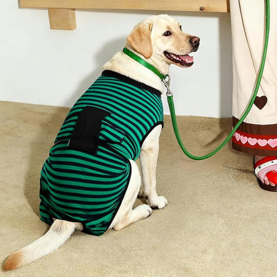 Recovery Suit for Dogs Cats After Surgery, E-Collar & Cone Alternative Surgical Suit, Prevent Licking Dog Onesies Pet Surgery Recovery Suit Soft Dog Bodysuit, Green Navy Stripes, 2XL