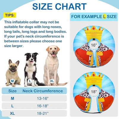 SCENEREAL Dog Cone Alternative After Surgery Donut Collar, Soft Pet Recovery Pillow Collar for Medium Large Dogs, Inflatable Adjustable Neck Collars to Prevent Licking, King Print E-Collars XL