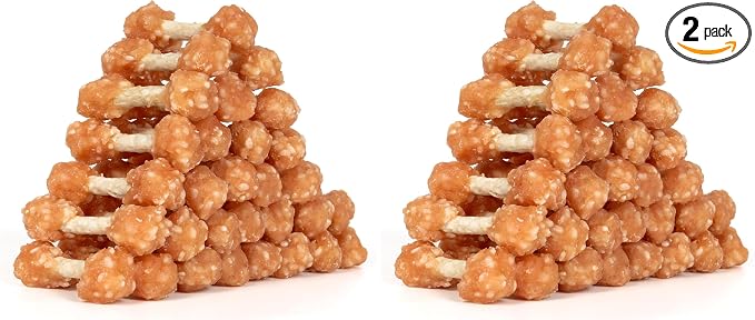 MON2SUN Dog Treats, 16oz Mini Rawhide Chews, Chicken Dumbbells with Rice for Small Dogs & Toy Breed, Crunchy and Healthy (2.5 Inch 30 Count) (Pack of 2)