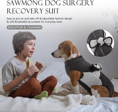 SAWMONG Recovery Suit for Dogs, Cotton Dog Surgery Suit Female Spay Pet Male Zipper Breathable, Neuter Onesie Bodysuit Prevent Licking Wounds, Substitute E-Collar & Cone(Gray, Medium)
