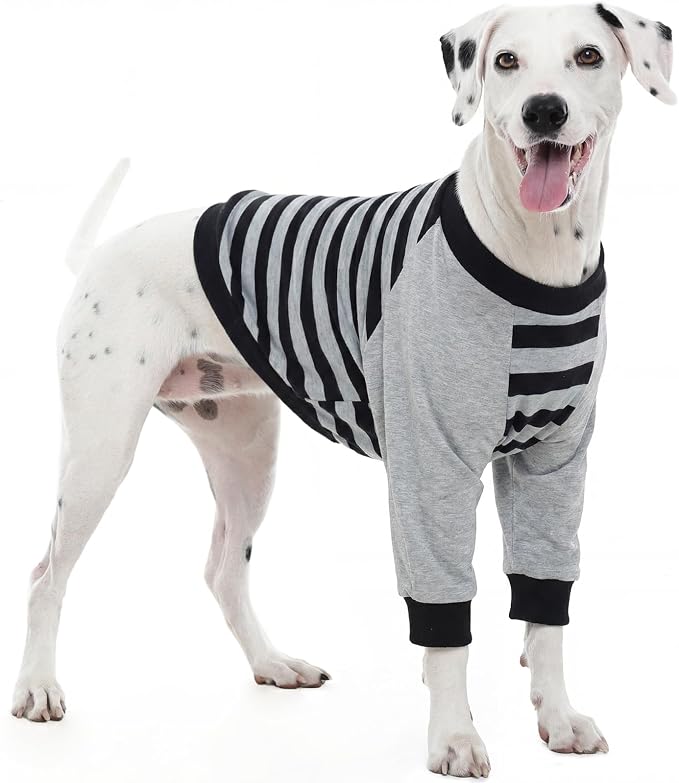 FUAMEY Dog Recovery Sleeve with Elbow Protector,Dogs Shirt Stop Licking Joints,Pet Long Sleeve Suit Protecting Dog's Front Leg Arm Wounds Cover Skin Conditions Black Stripes L
