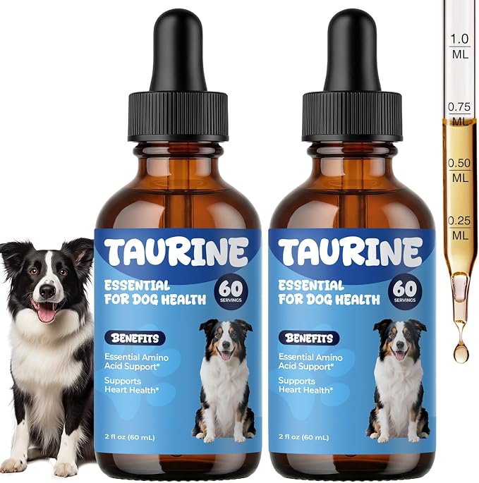 Taurine Supplement for Dogs Drops, Daily Amino Acid Liquid Drops for Heart Function, Muscle Support, Energy Balance & Physical Stability, 60 ml