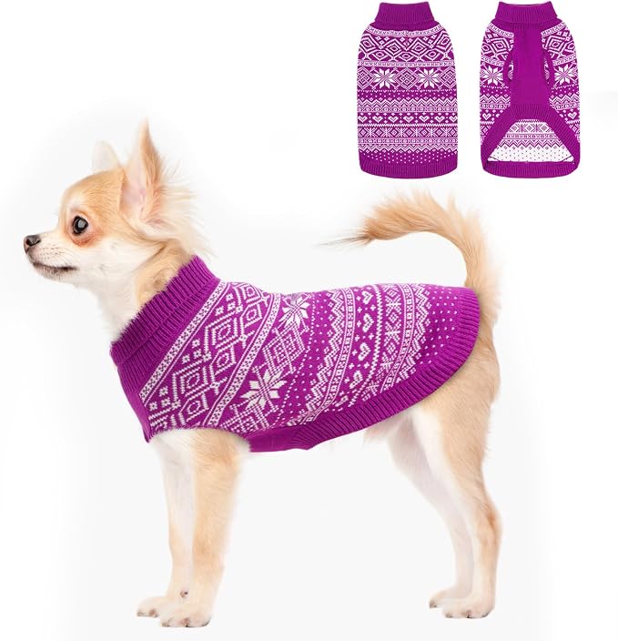 HOMIMP Dog Sweater Argyle - Warm Winter Clothes Puppy Soft Coat, Ugly Dog Sweater for Small Medium and Large Dogs, Pet Clothing Boy Girl, Purple XXS