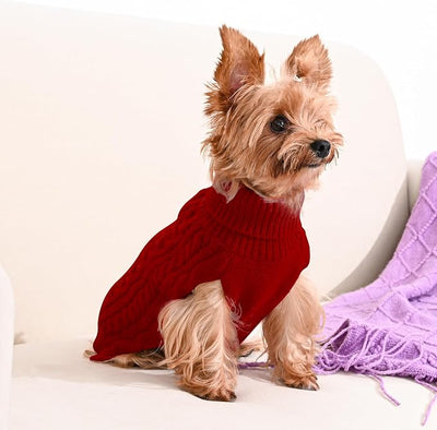 Dog Sweater 2 Pack for Small Dogs, Size S, Pink & Red | Stretchy cable knit turtleneck, machine washable, high belly cut, comfy winter fit for Chihuahua, Maltese