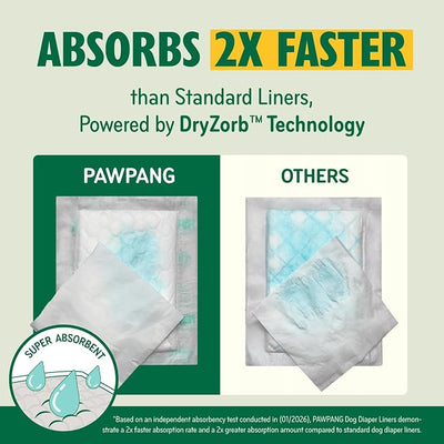 PAWPANG Disposable Dog Diaper Liners l Trial Pack (25 Count), Absorbent Inserts with Odor Control for Reusable Dog Diapers & Belly Bands (Large)