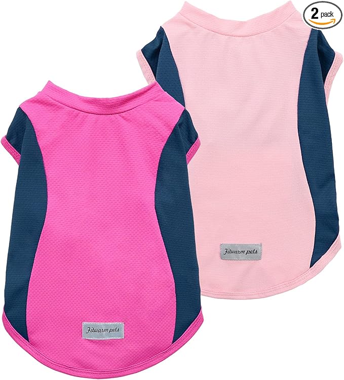 Fitwarm 2 Pack UPF 50+ UV Sun Protection Dog Shirt, Lightweight Breathable Cooling Vest, Quick Dry Dog Summer Clothes for Small Dogs Boy Girl, Reflective Label Pet Cat Outfit, Pink, XL