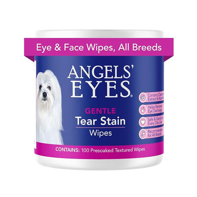 Angels' Eyes Gentle Tear Stain Wipes For Dogs & Cats | 100 Count Presoaked Textured Pads | Removes Tear Stains, Mucus & Discharge Around Eyes | No-Rinse Daily Eye Cleaning