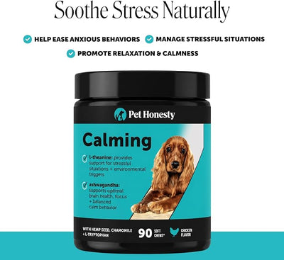 Natural Hemp Dog Calming Chews for Occasional Anxiousness & Stress - Calming Treats for Thunderstorms, Fireworks, Separation & Travel - with Ashwagandha, L-Theanine, Valerian Root (Chicken, 90 Ct)