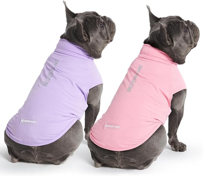 Spark Paws Sunblock Dog T-Shirt, SPF30 Protection, Lightweight Breathable Quick Dry for Dogs with Sensitive Skin - Purple & Pink (Set of 2) - XL