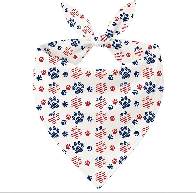 4th of July Dog Bandana, Patriotic Paw Print Pet Triangle Scarf for Independence Day Party Outfit, American Flag Neckerchief for Small Medium Dogs, Independence Day Puppy Gift