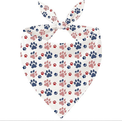 4th of July Dog Bandana, Patriotic Paw Print Pet Triangle Scarf for Independence Day Party Outfit, American Flag Neckerchief for Small Medium Dogs, Independence Day Puppy Gift
