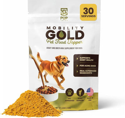 Mobility Gold Dog Broth Powder - Hip & Joint Superfood – Dry Dog Food Gravy Topper or Liquid Broth – Beef Liver, Glucosamine, Chondroitin and Natural Ingredients – 30 Scoop Pack