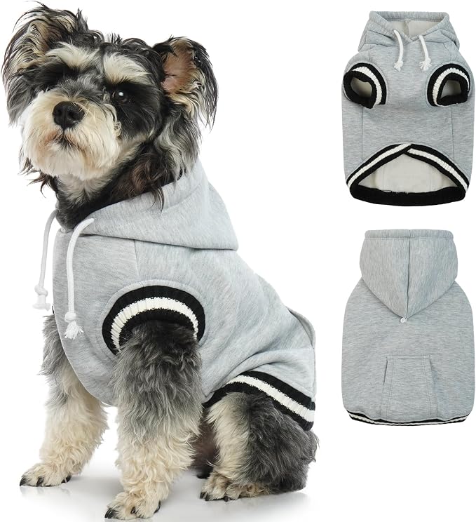 FUAMEY Dog Hoodie, Winter Dog Fleece Sweater, Pet Warm Sweatshirt with Pocket, Soft Warm Christmas Outfit, Puppy Vest with Leash Hole for Small, Medium, Large Dogs, Grey XS