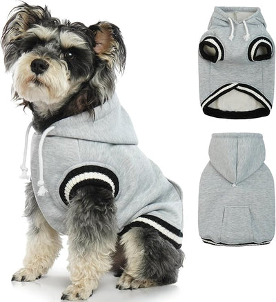 FUAMEY Dog Hoodie, Winter Dog Fleece Sweater, Pet Warm Sweatshirt with Pocket, Soft Warm Christmas Outfit, Puppy Vest with Leash Hole for Small, Medium, Large Dogs, Grey XS